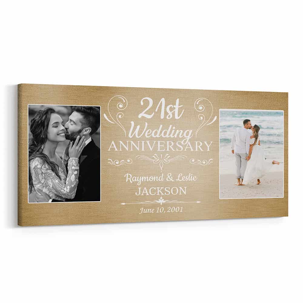 21st Wedding Anniversary Custom 2 Photo Canvas Print