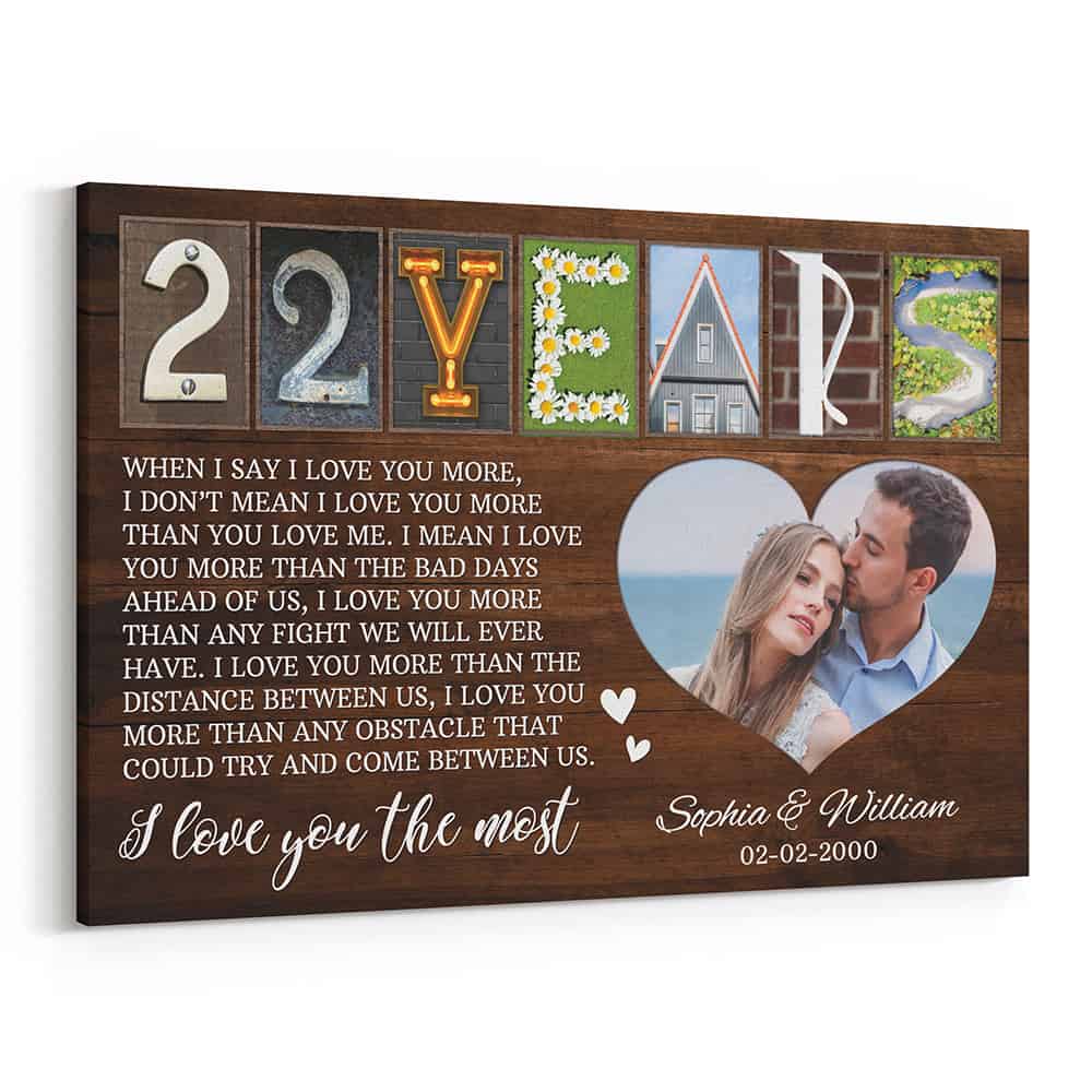 22 Years Anniversary Letter Art Heartfelt Love Quote – Wooden Background –  Gift for Husband