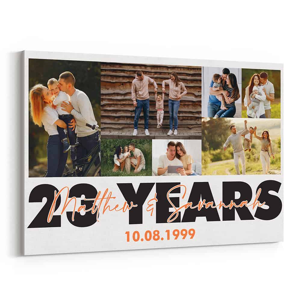 23 Year Anniversary Personalized Photo Collage Canvas – 7 Image Design with Custom Couple’s Names