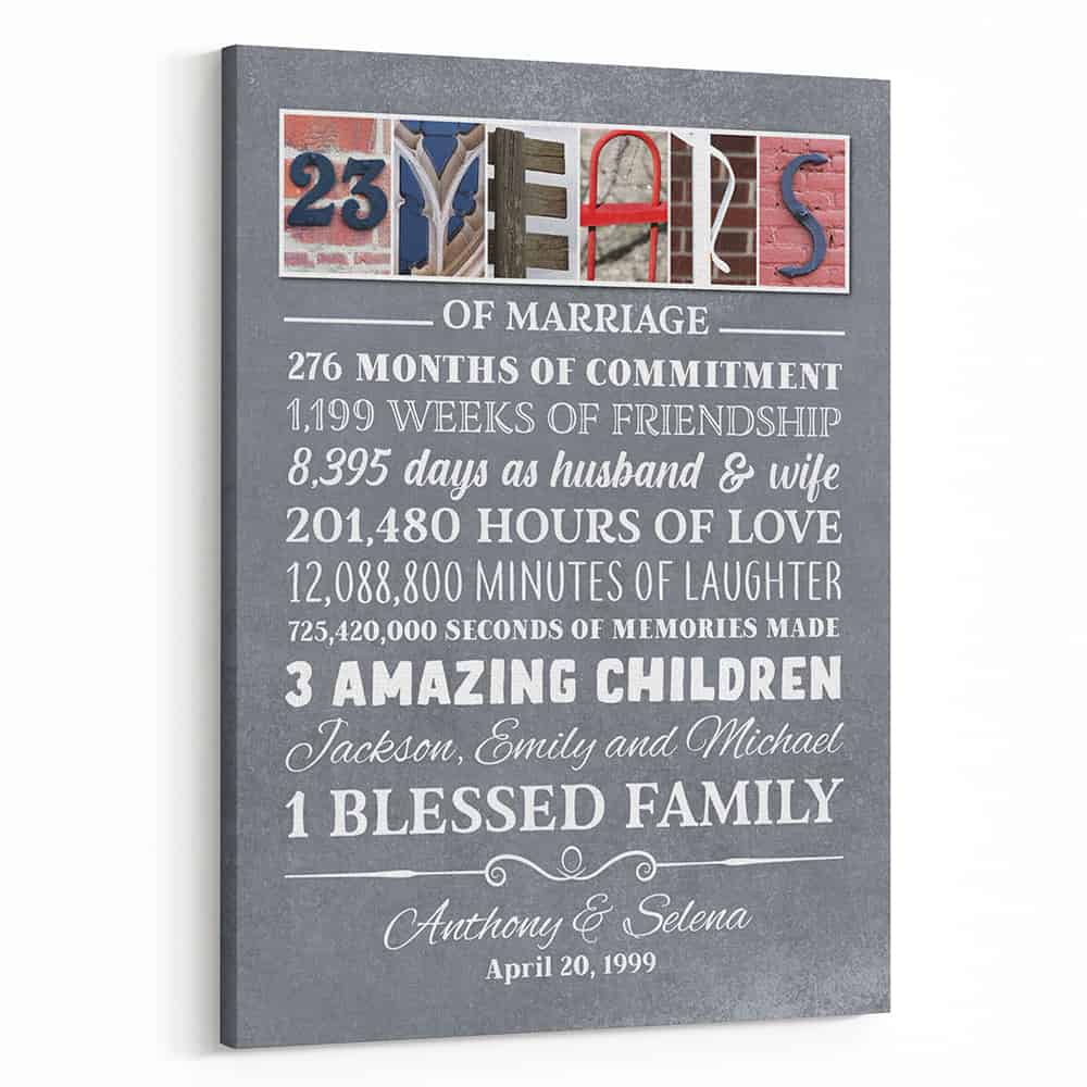23 Years of Marriage Custom Letter Art Canvas Print