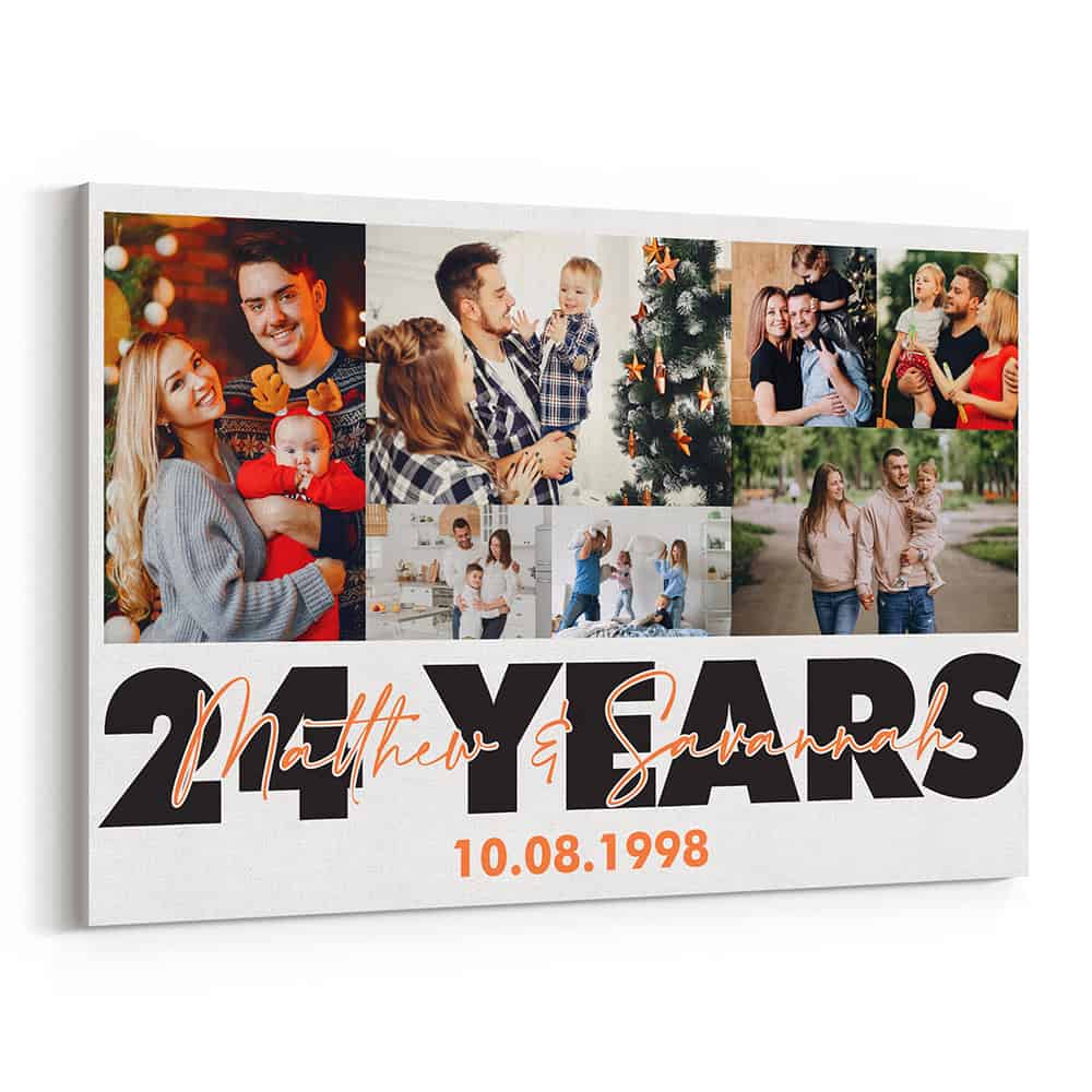24 Year Anniversary Personalized Photo Collage Canvas – 7 Image Design with Custom Couple’s Names