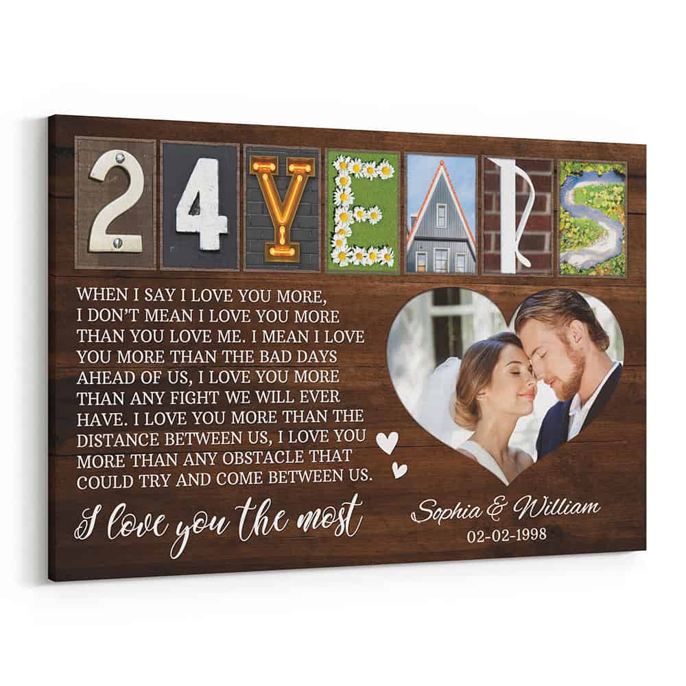 24th Anniversary Letter Art Heartfelt Love Quote – Wooden background –  Gift for Husband