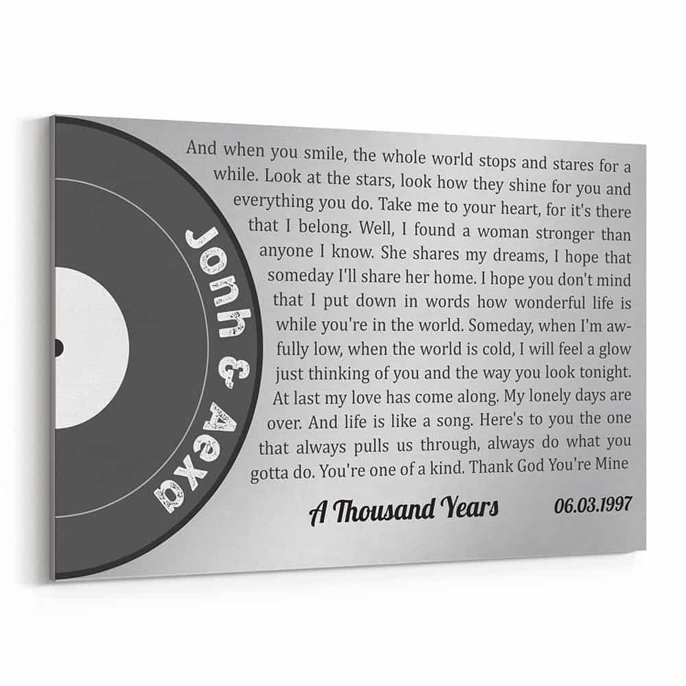 25th Wedding Anniversary Custom Song Lyrics Canvas Print – A Vinyl Record of Love