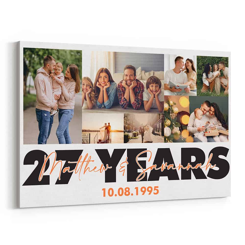 27 Years Married Custom Collage of 7 Photos Canvas Print