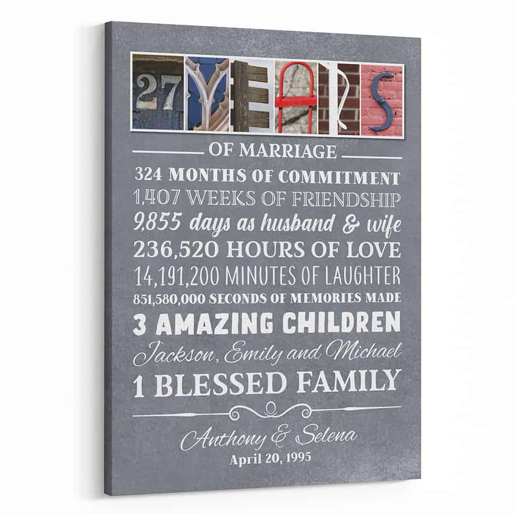 27 Years of Blessed Family Custom Letter Art Canvas Print