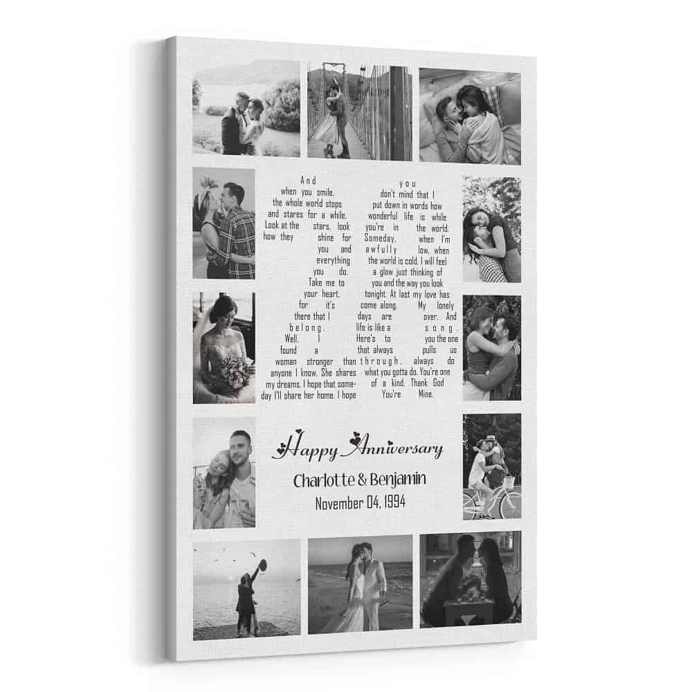28 Years Anniversary Song Lyrics Word Art Number Photo Collage Canvas