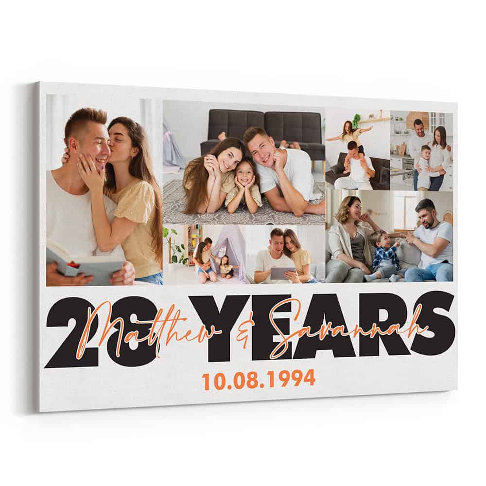 28 Years Married Custom Collage of 7 Photos Canvas Print