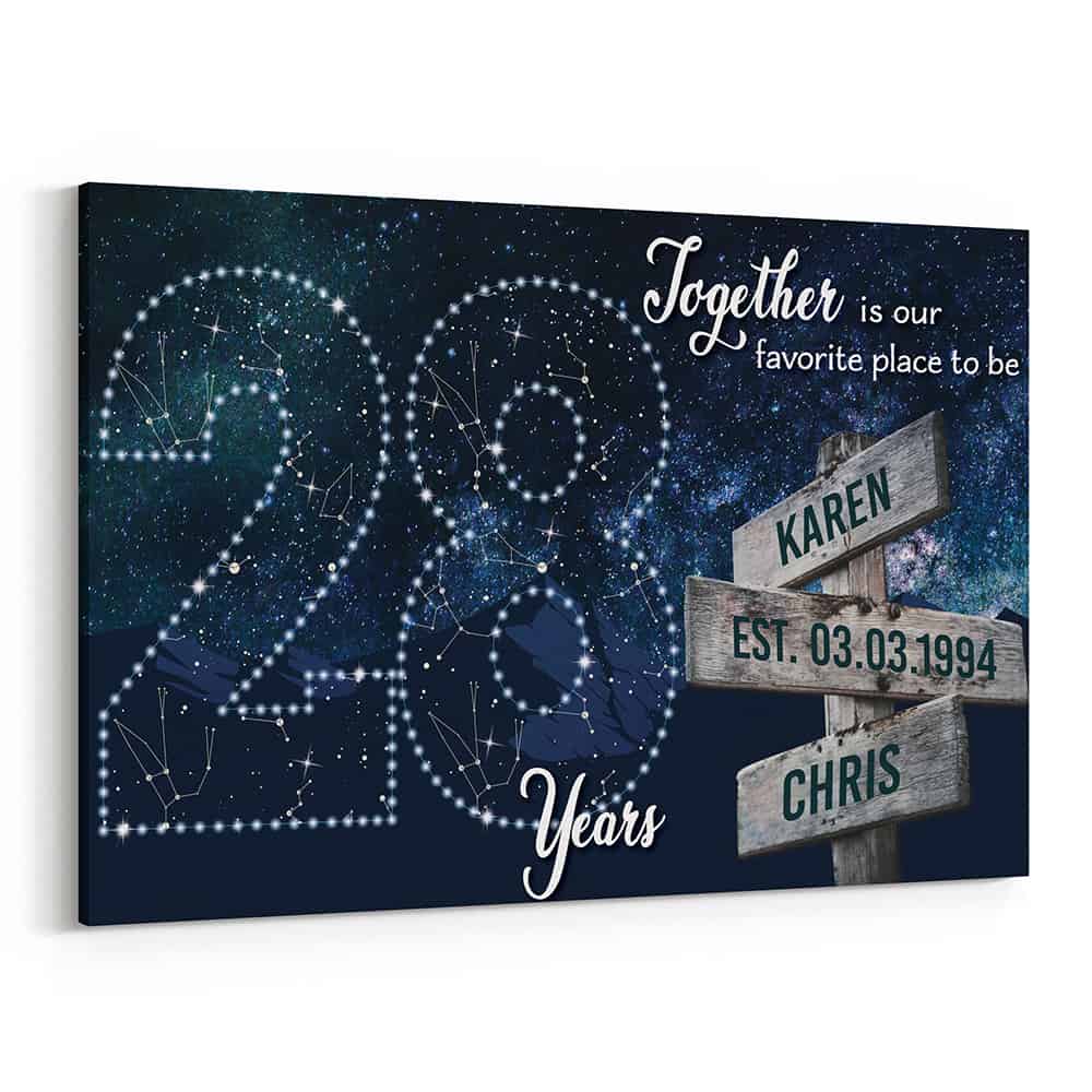 28 Years Together Star Map Street Sign Names Canvas Gift
