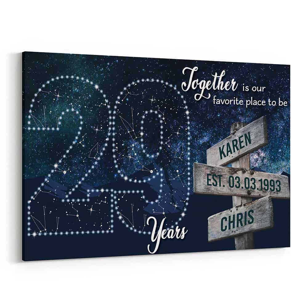 29 Years Together Star Map Street Sign Names Canvas Gift