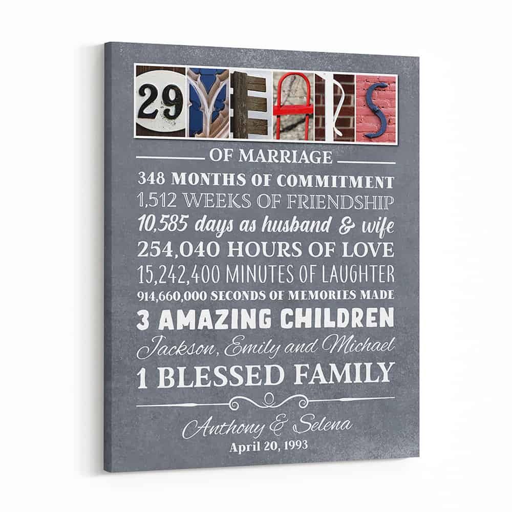 29 Years of Blessed Family Custom Letter Art Canvas Print