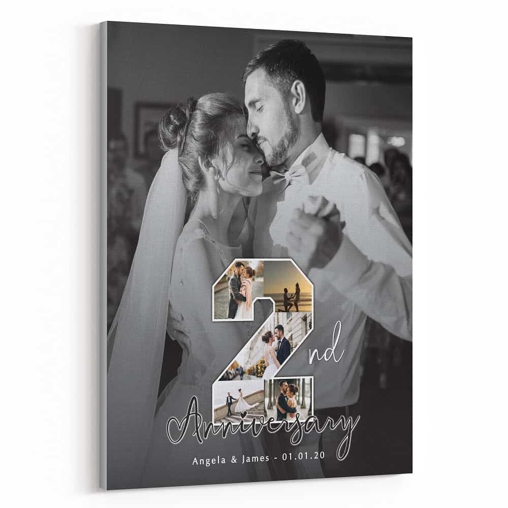 2nd Anniversary Number Photo Collage Black And White Canvas Print