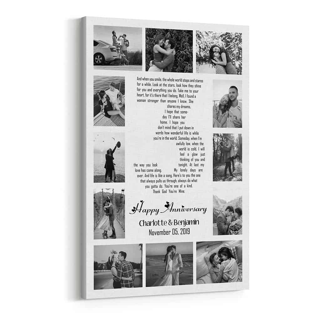 3 Years Anniversary Song Lyrics Word Art Number Photo Collage Canvas