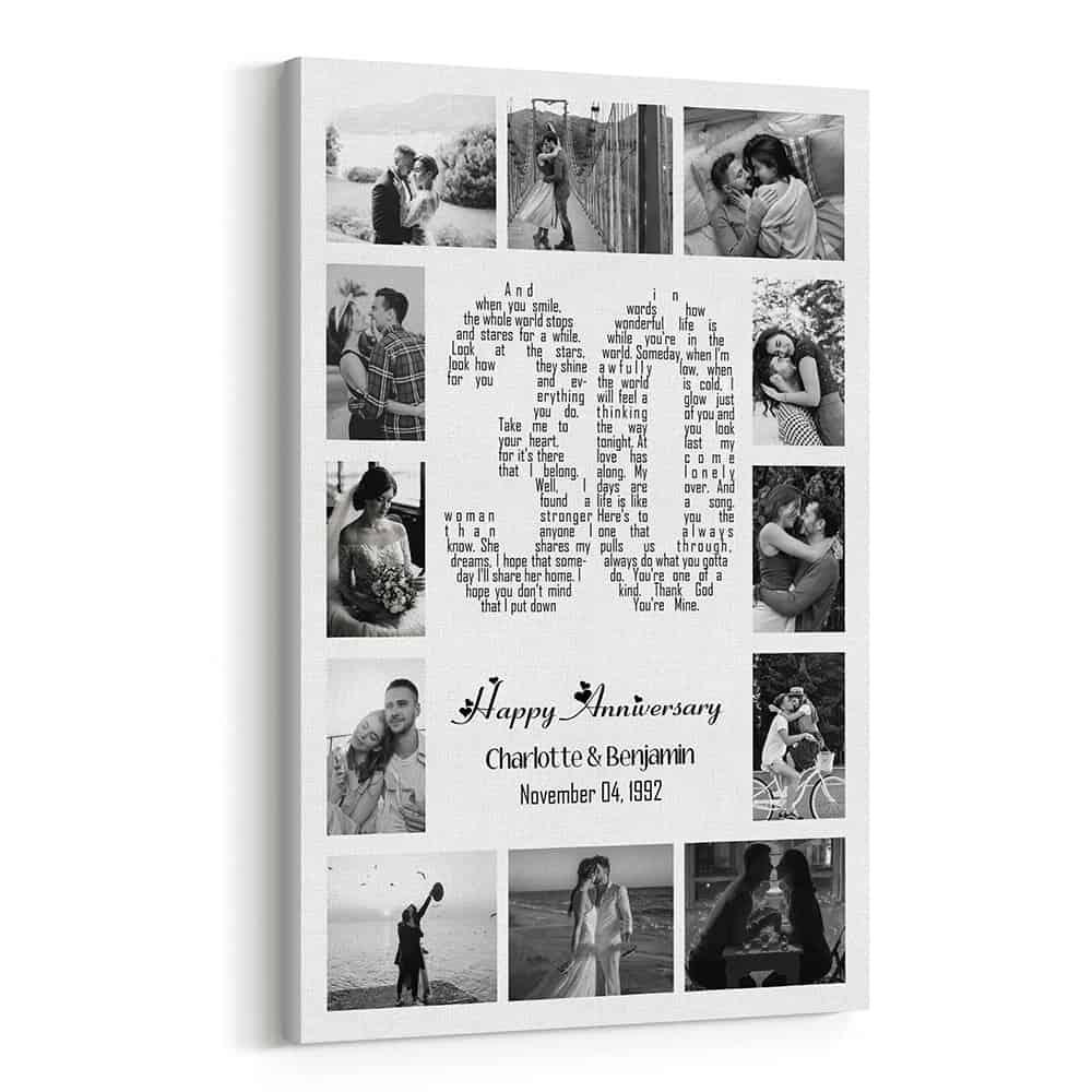30 Years Anniversary Song Lyrics Word Art Number Photo Collage Canvas