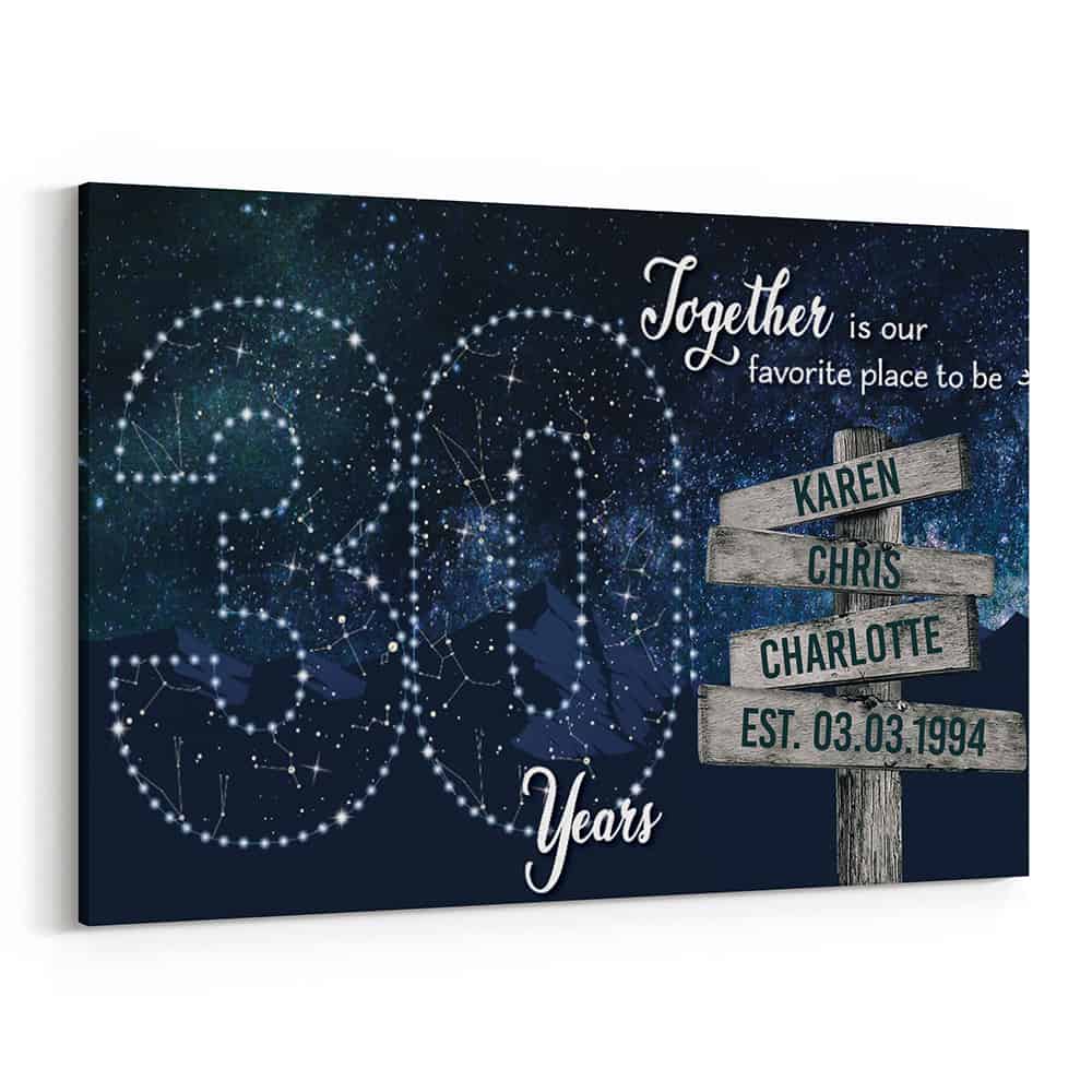 30 Years Together Star Map Street Sign Names Canvas