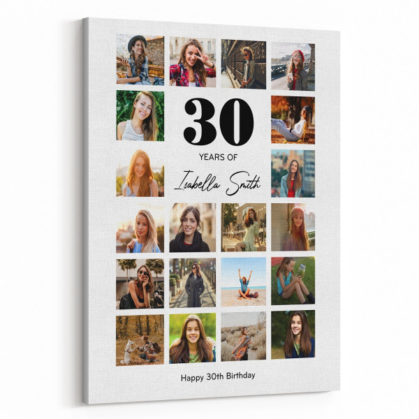 30th Birthday Gift Photo Collage Canvas Print