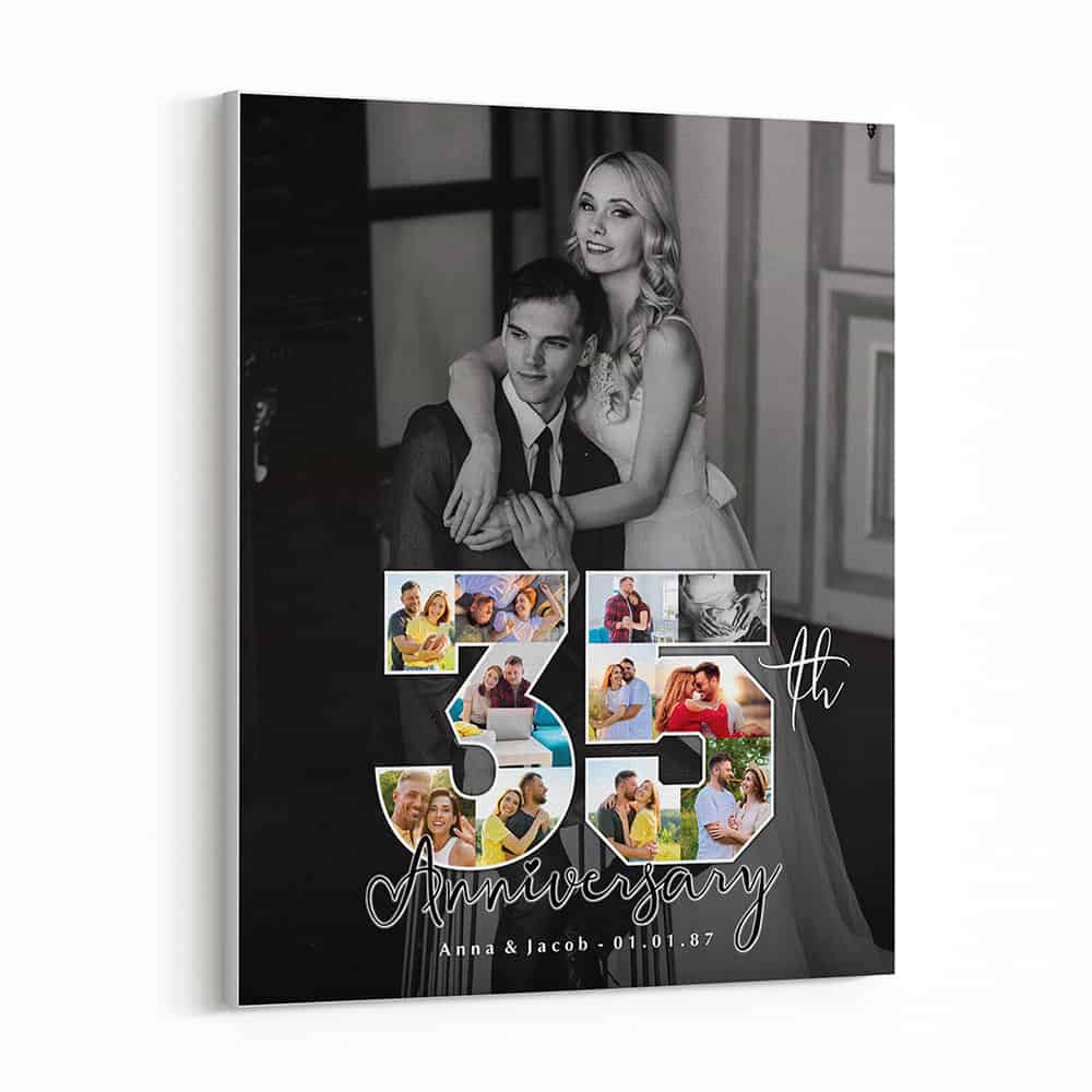35th Anniversary Number Photo Collage Black And White Canvas Print