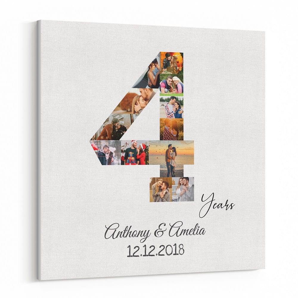 4 Year Anniversary Number Photo Collage – 12 Photos Canvas Print