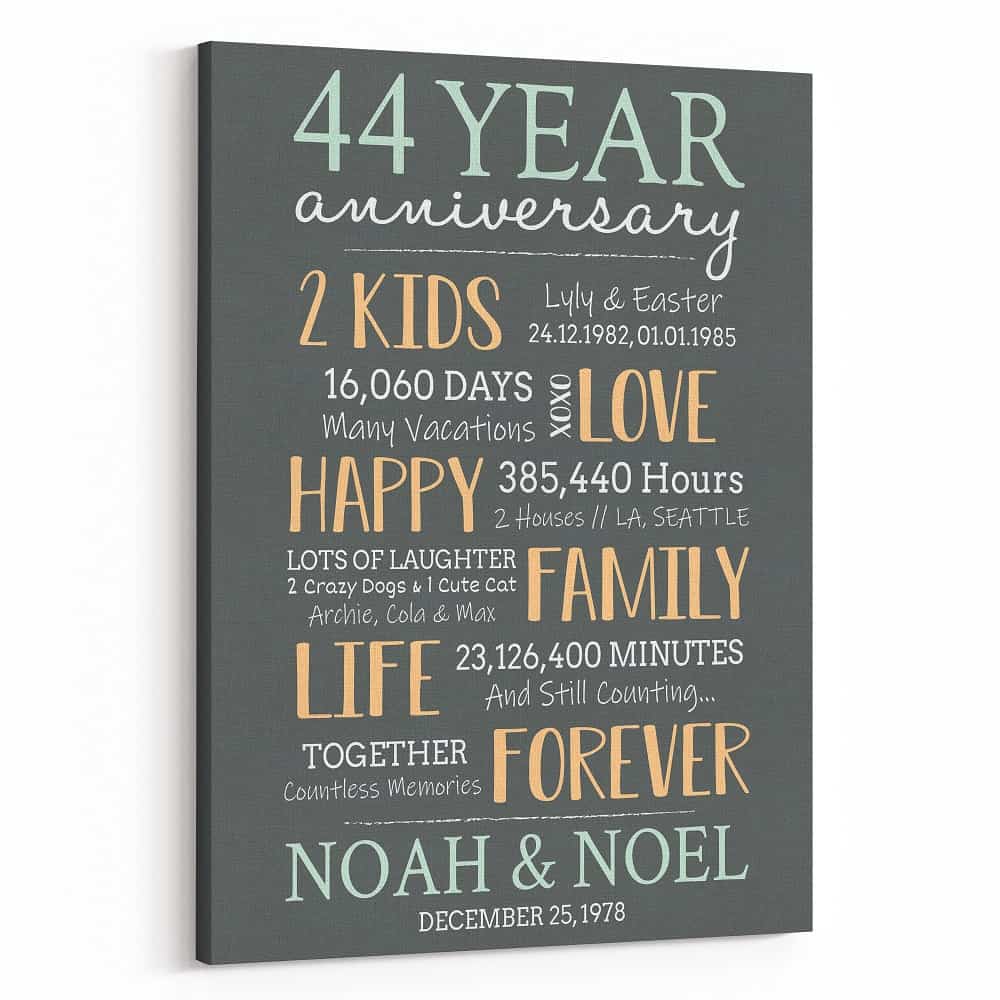 44-Year Milestone Anniversary Custom Canvas Print