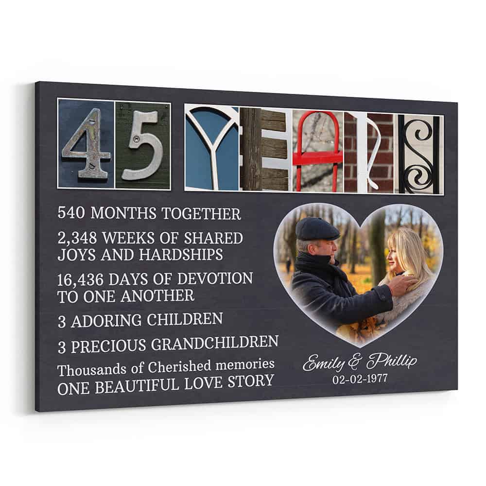 45 Years Wedding Anniversary Letter Art One Heart Rectangle Photo Canvas Print