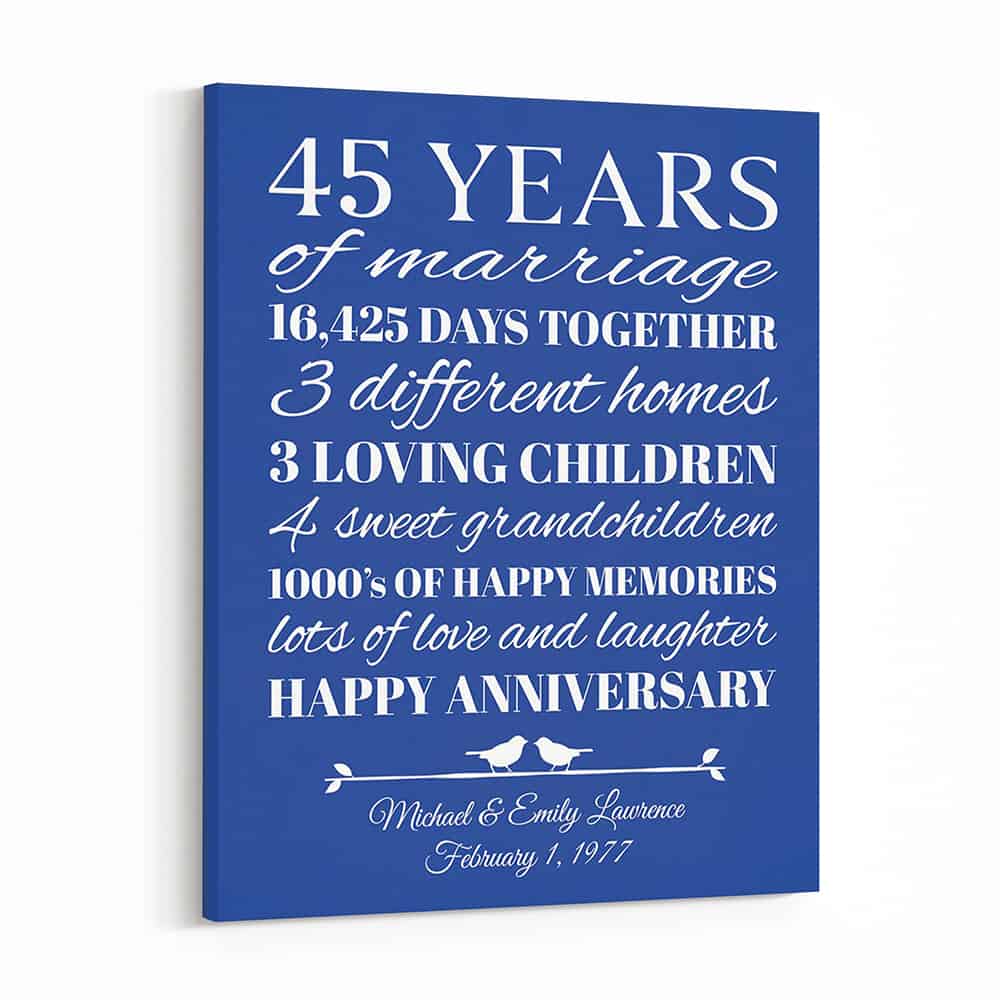 45 Years of Marriage Custom Canvas Print