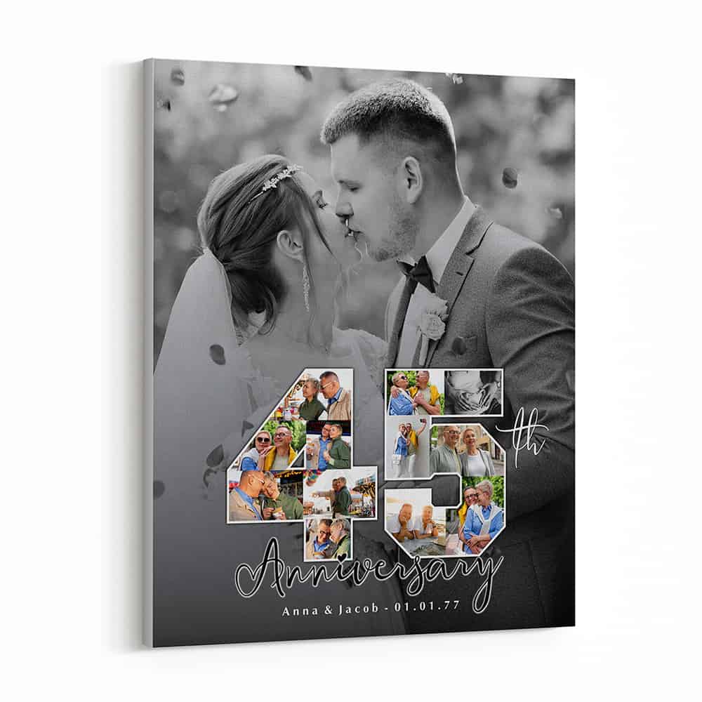 45th Anniversary Number Photo Collage Black And White Canvas Print