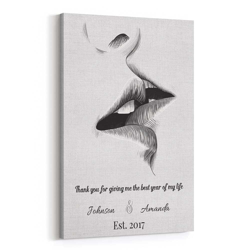 Lips Kiss Art Anniversary Custom Canvas Print