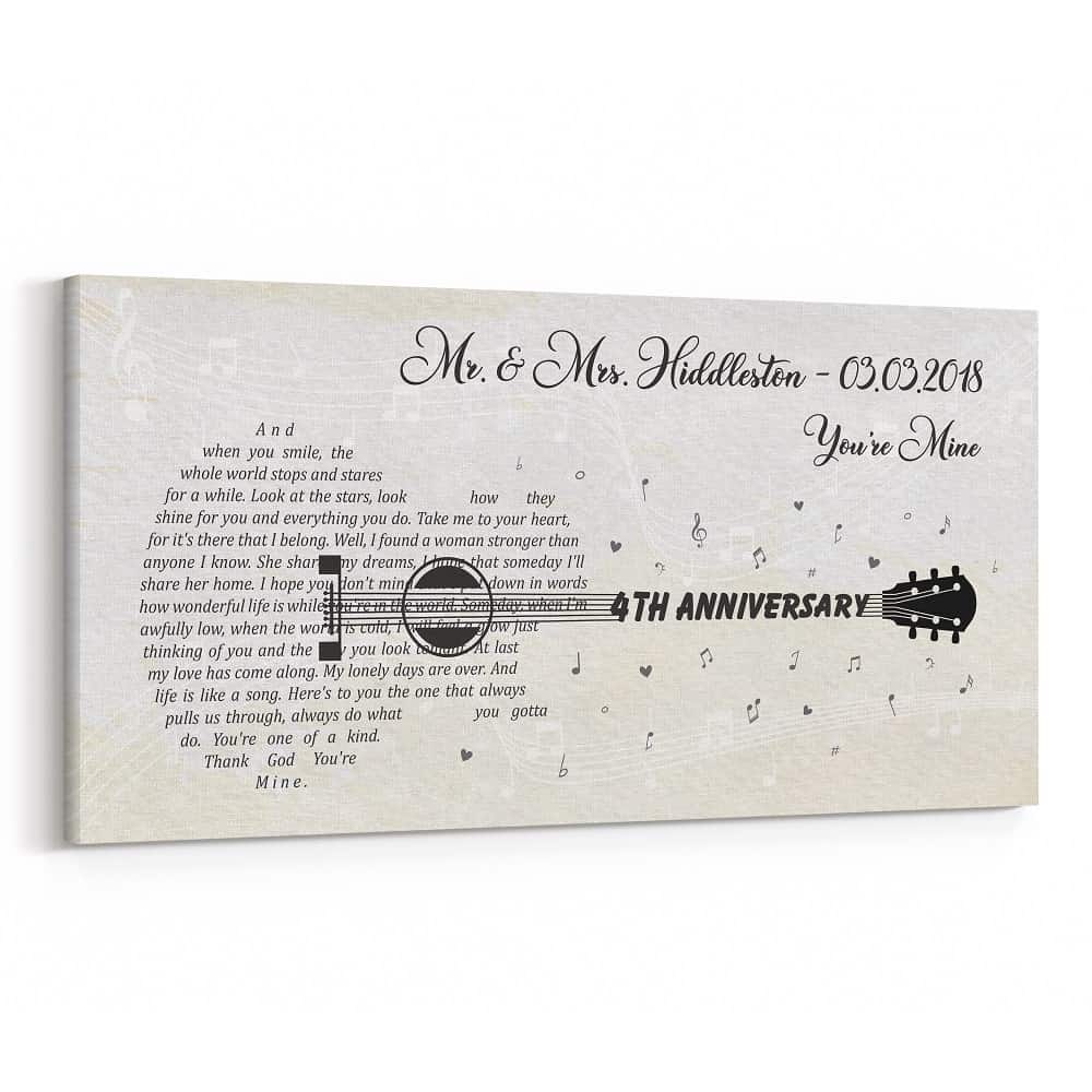 4th Anniversary Song Lyrics Guitar Custom Canvas Print (Any Song)