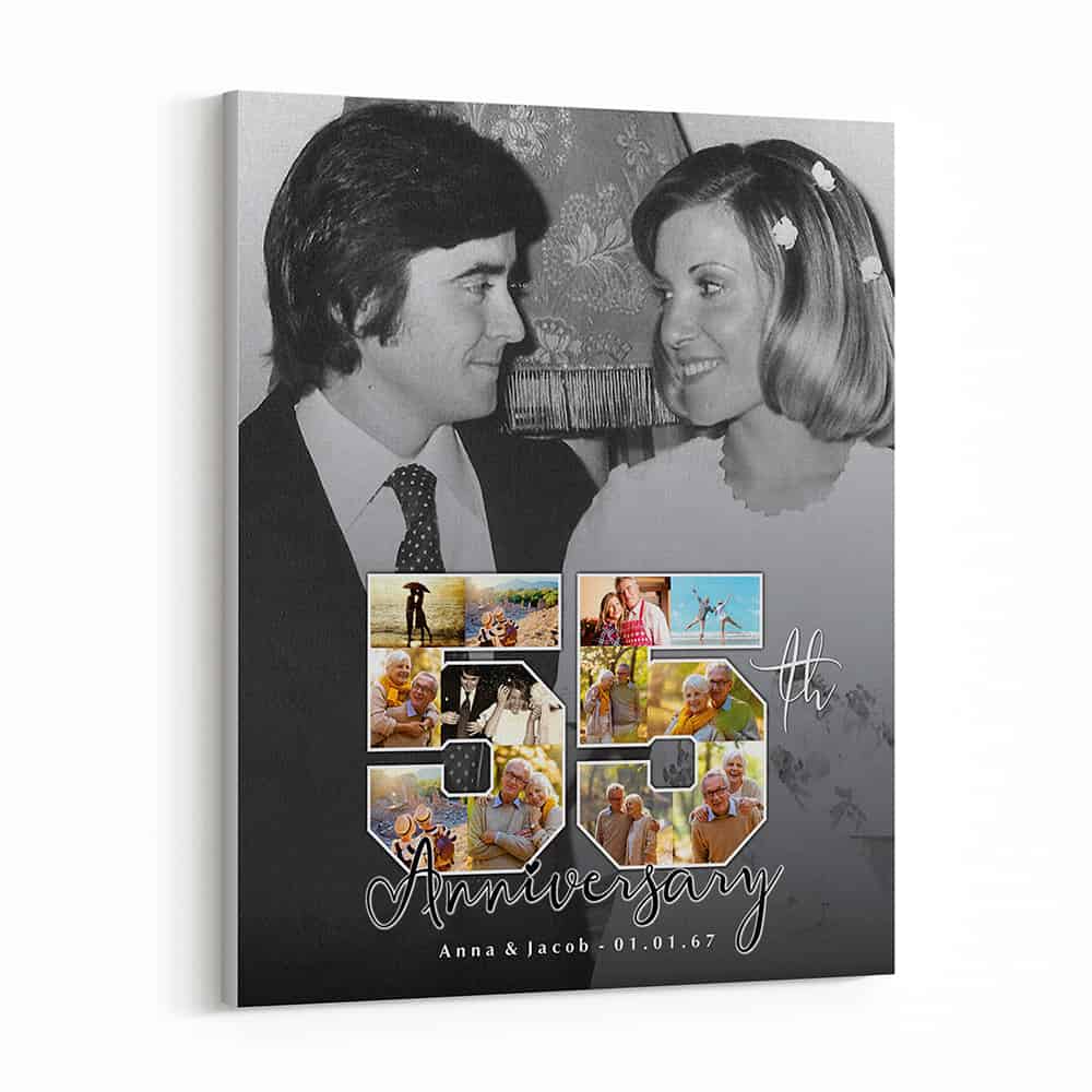 55th Anniversary Number Photo Collage Black And White Canvas Print