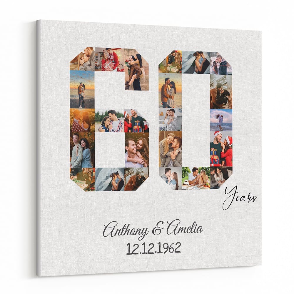 60 Year Anniversary Number Photo Collage – 24 Photos Canvas Print