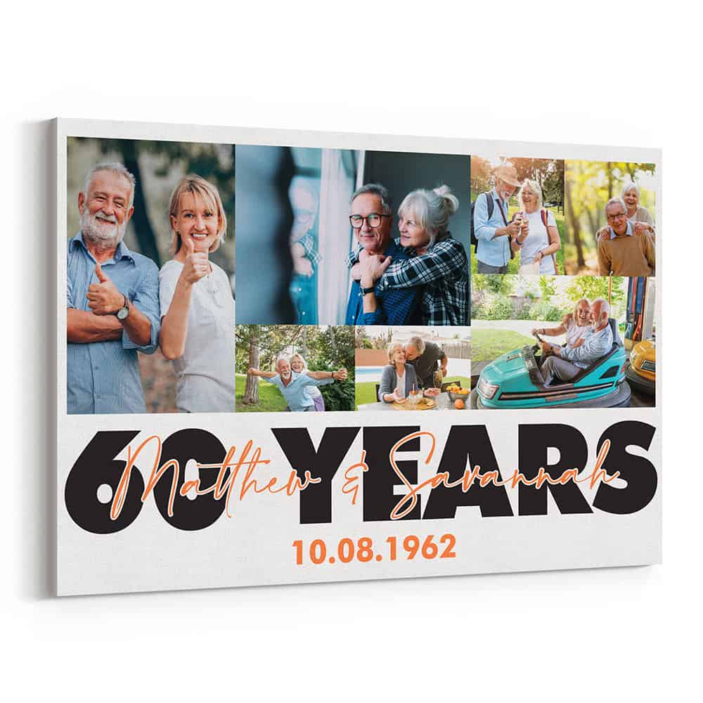 60 Years Married Custom Photo Collage and Name Canvas Print