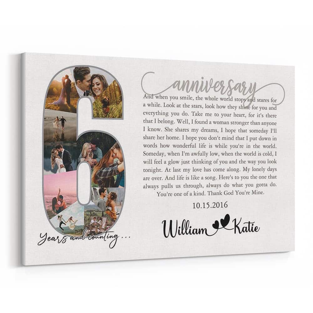6th Anniversary Custom Song Lyrics and Photo Collage Canvas Print