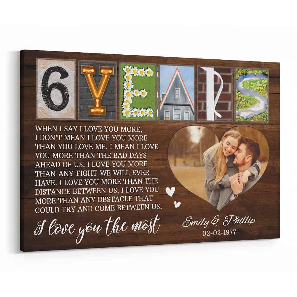 6th Anniversary Letter Art with Photo Canvas Print