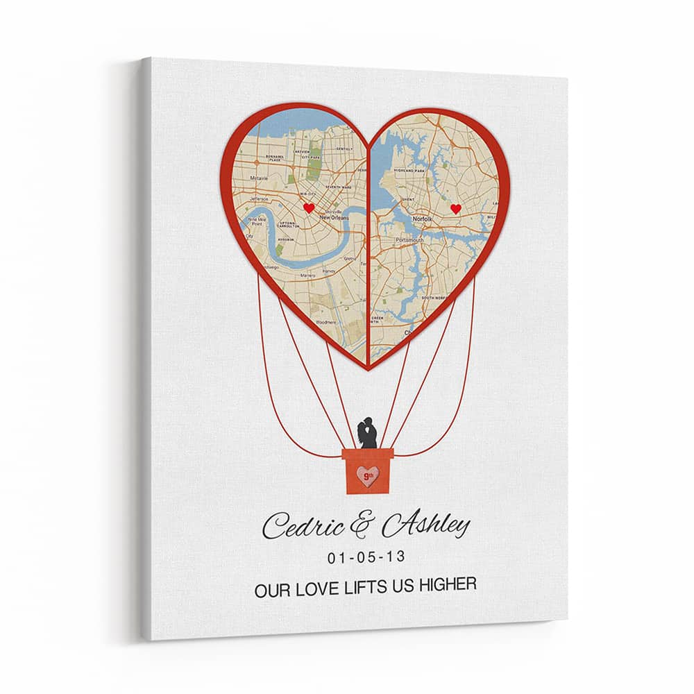 9 Year Anniversary – Custom Map Hot Air Balloon Canvas Print
