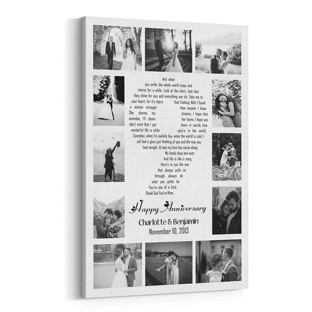 9 Years Anniversary Song Lyrics Word Art Number Photo Collage Canvas