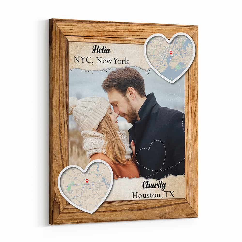 Personalized Photo And Two Heart Map Canvas Print