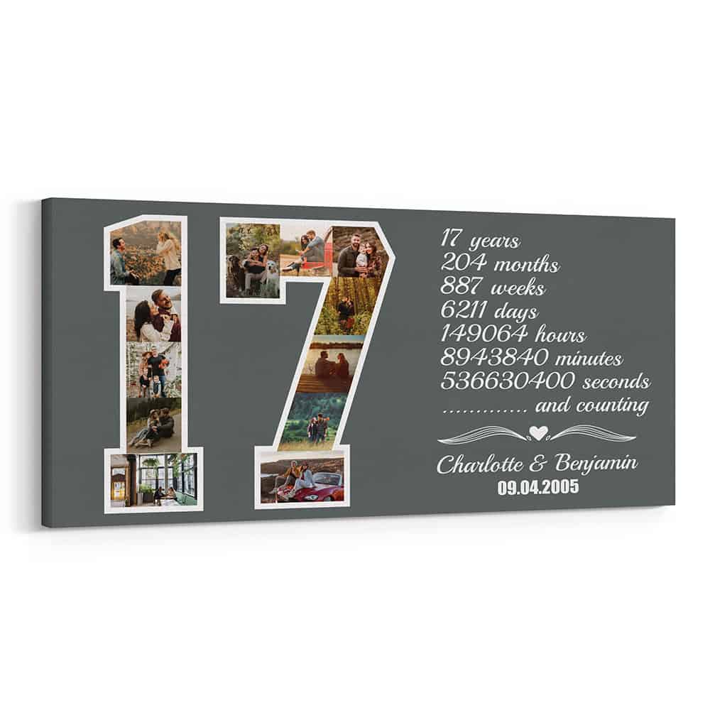 Custom Number 17 Photo Collage Milestone Canvas Print