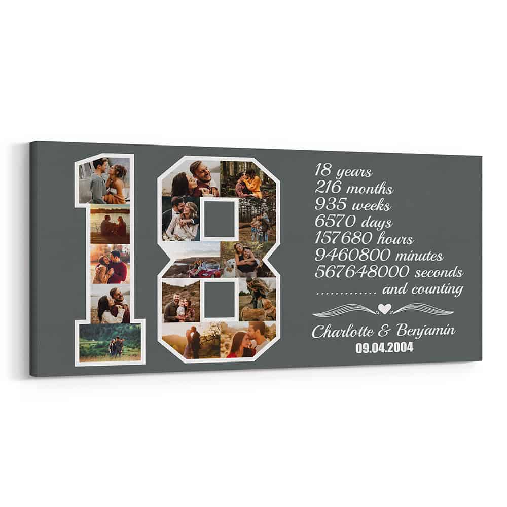 Custom Number 18 Photo Collage Milestone Canvas Print