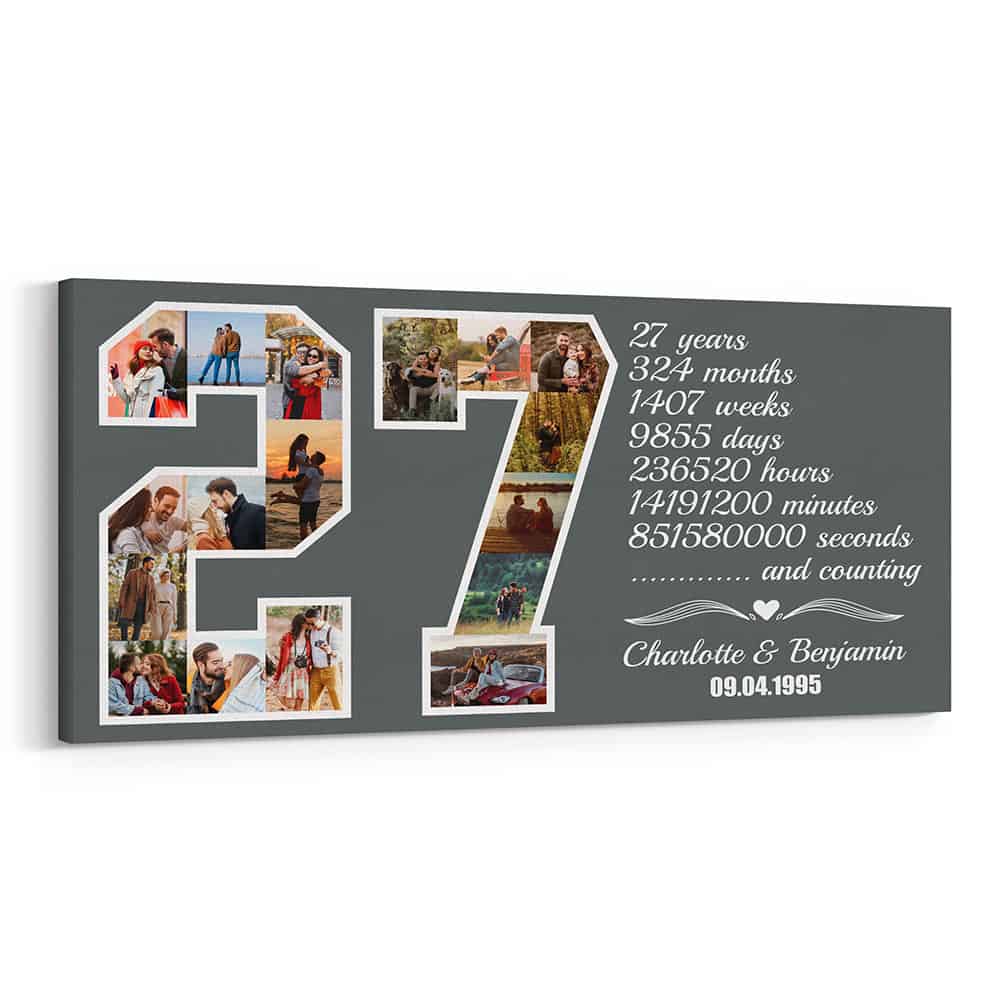 27th Anniversary Gift for Couples Number Photo Collage Canvas