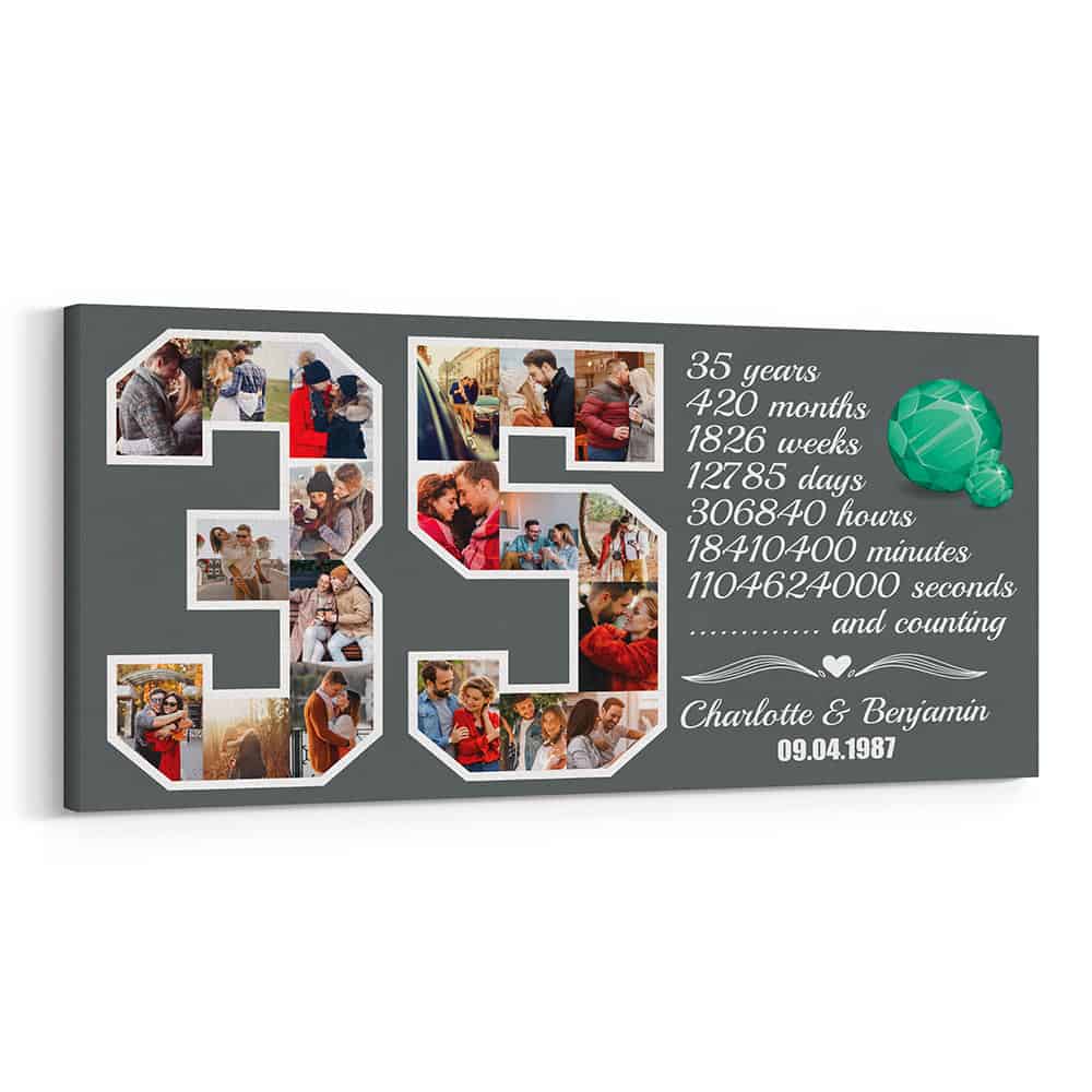 Custom Number 35 Photo Collage Milestone Canvas Print