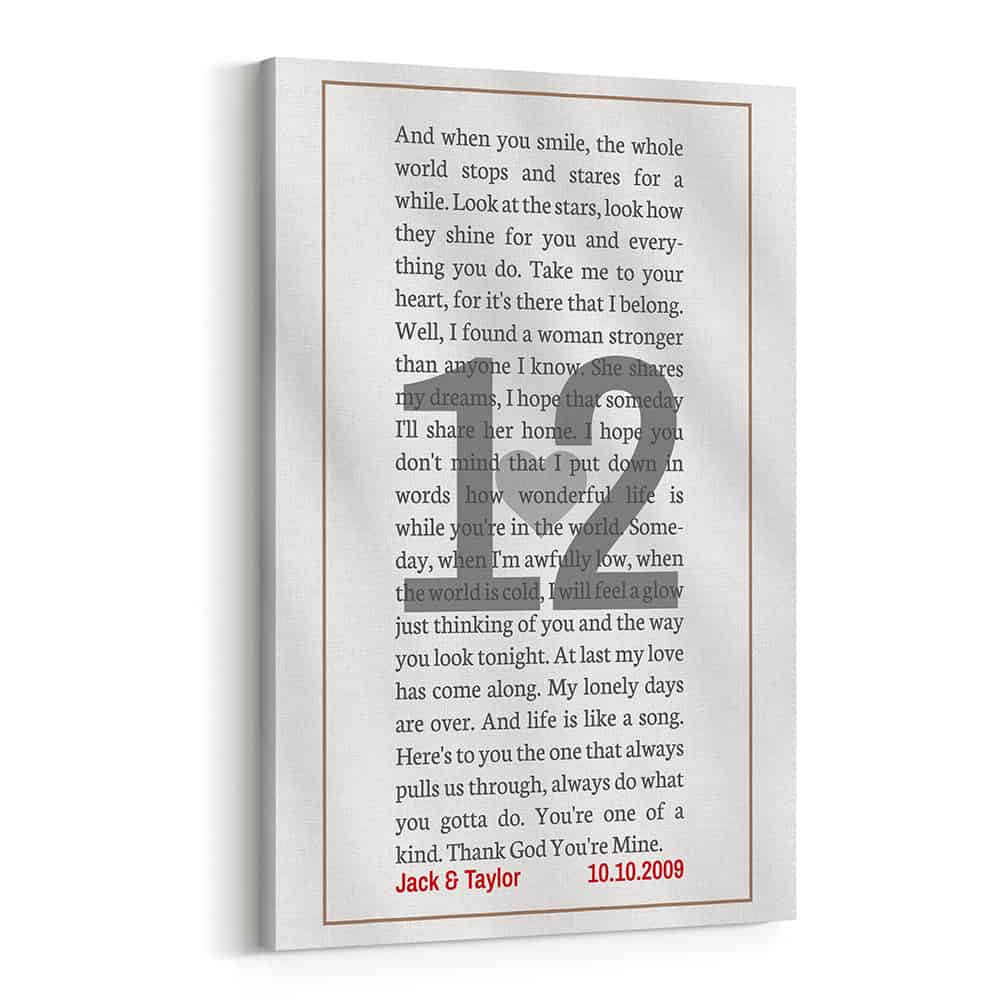 Custom Song Lyrics (12 Years) Canvas Print