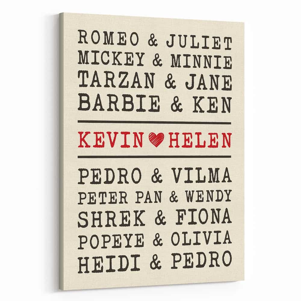 Famous Couples Custom Names Canvas Print