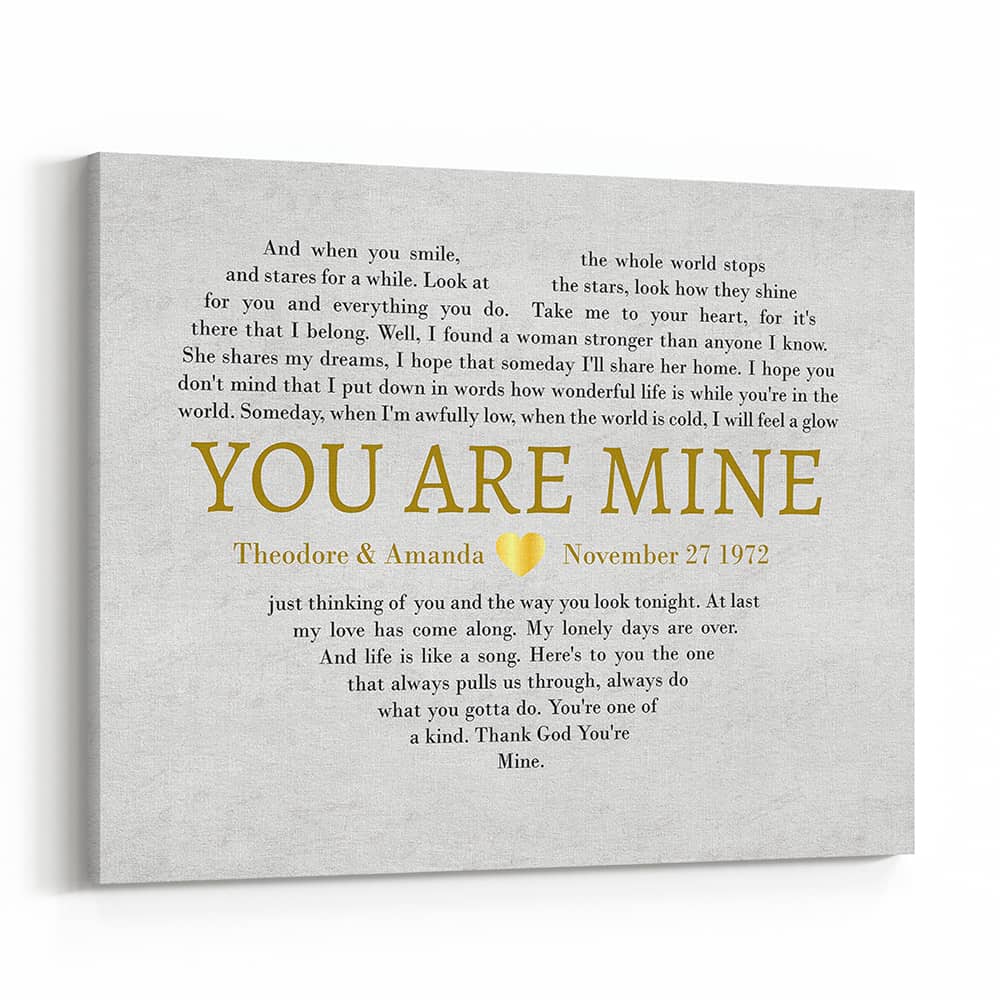 Golden Wedding Anniversary – Heart Shaped Custom Song Lyrics Canvas Print