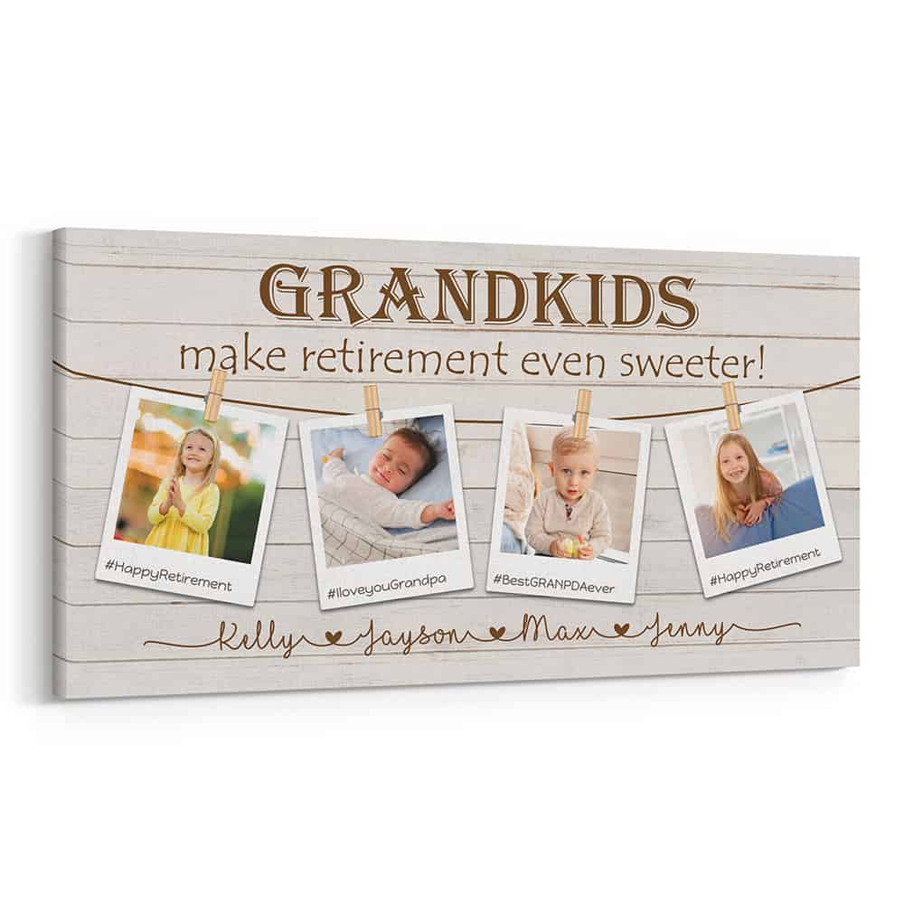 Grandkids Make Retirement Even Sweeter Custom Photo Collage Canvas Print