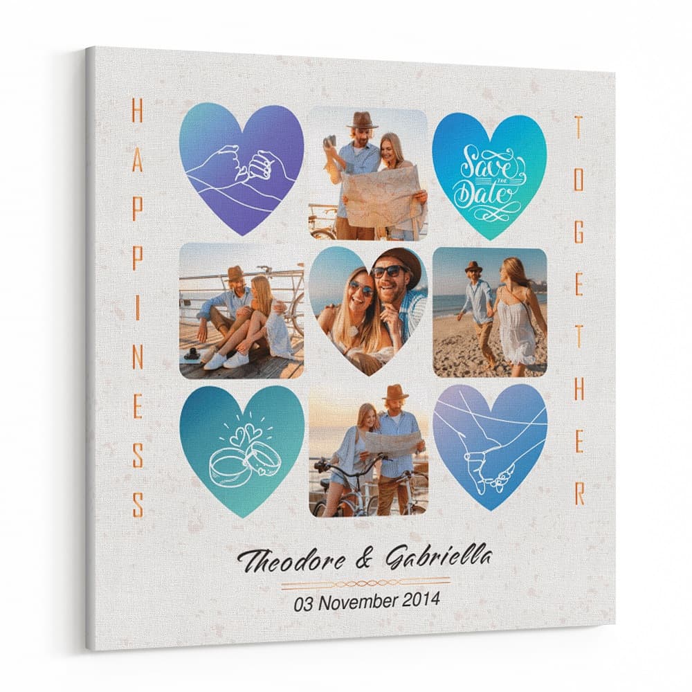 Happiness and Together Custom Photo Collage Canvas Print – 7 Year Anniversary