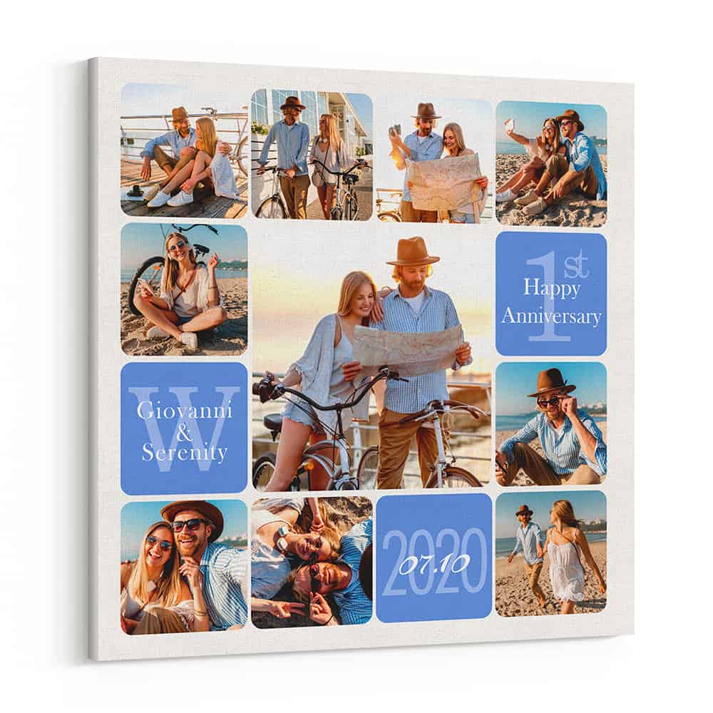 Happy 1st Anniversary Custom 10 Photos Square Canvas Print