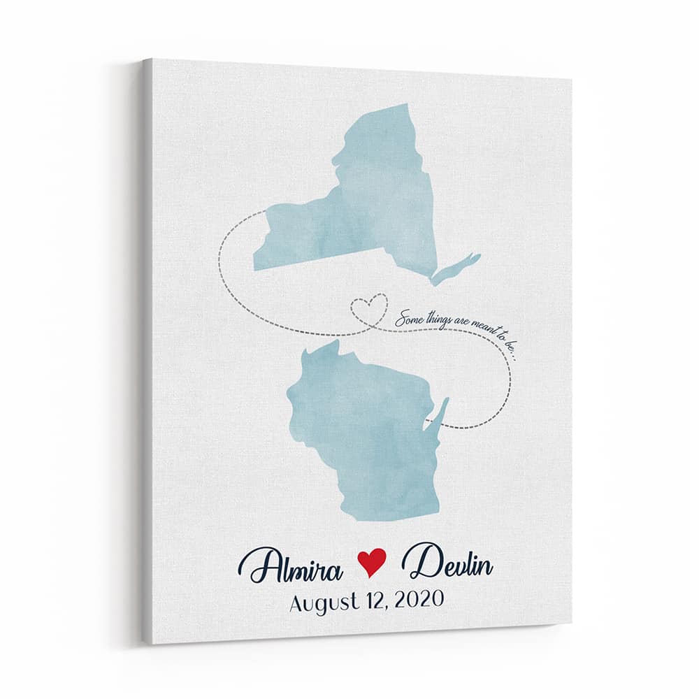 Happy Anniversary – Two States Love Map Canvas Print