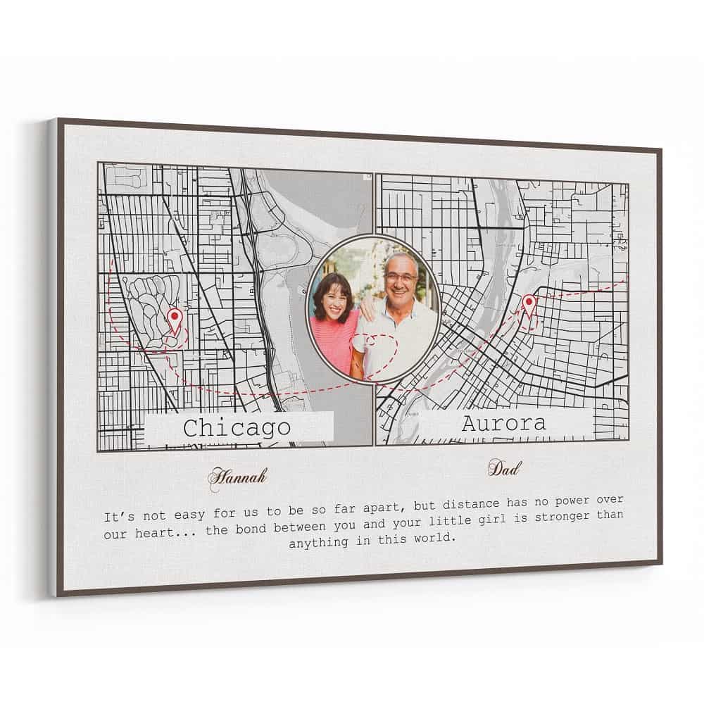 Map Dad And Daughter Custom Photo, Map and Text Canvas Print