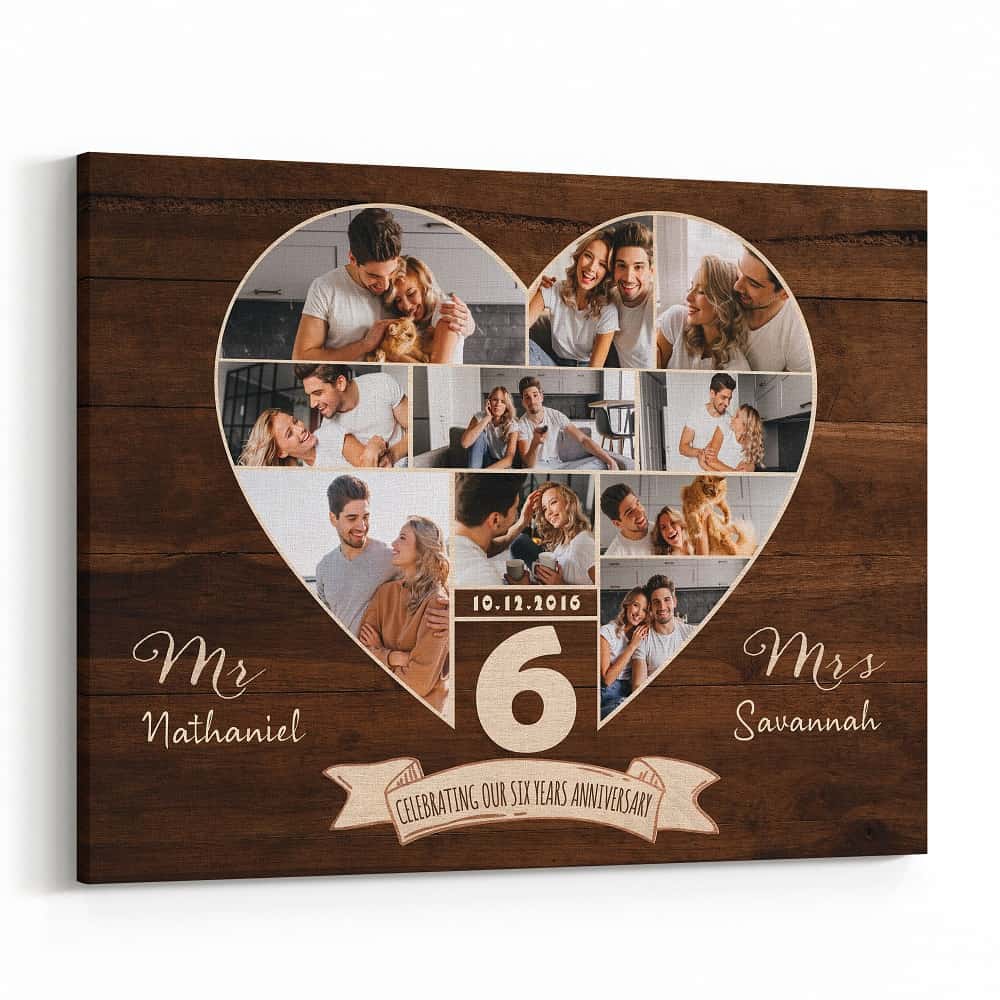 Sixth Anniversary Gift Custom Photo Collage Canvas Print