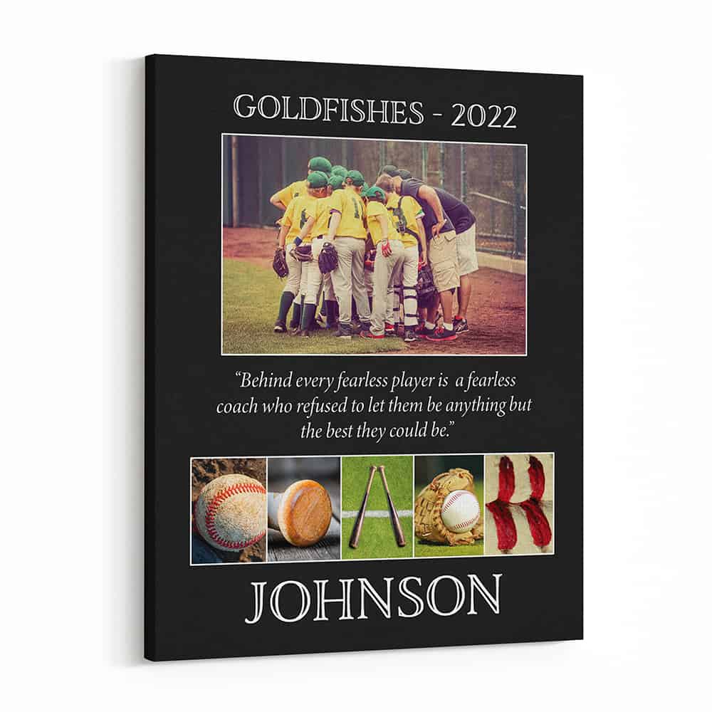 Team Gift for Baseball Coach Custom Photo Canvas Print