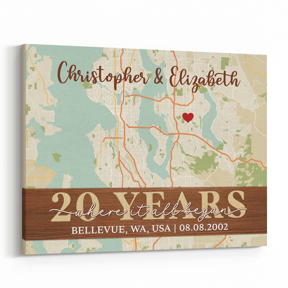 20 Years Where It All Began Custom Retro Map Canvas Print